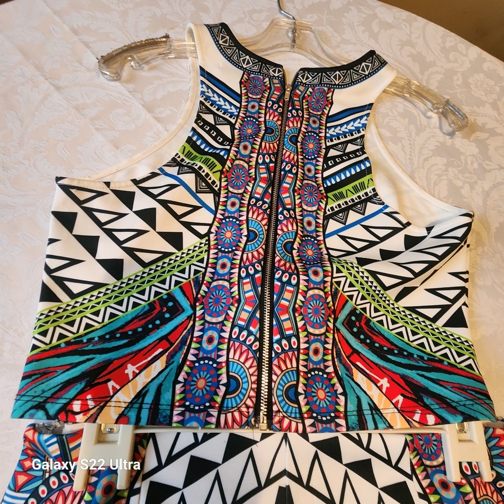 Jealous Tomato 2pc. Medium Tank Top Shorts Colorful Geometric Jogger Suit Set